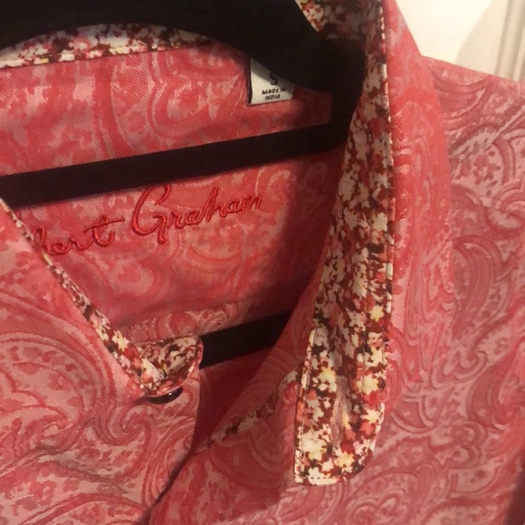 Mens Robert Graham Coral Pink Button up Short Sleeve Shirt (Size S) - Picture 7 of 8